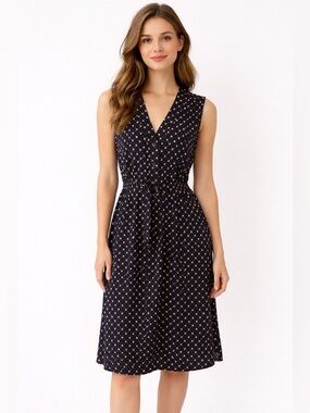 Silk Y2K Fossil Classic Navy Blue Polka Dot Dress